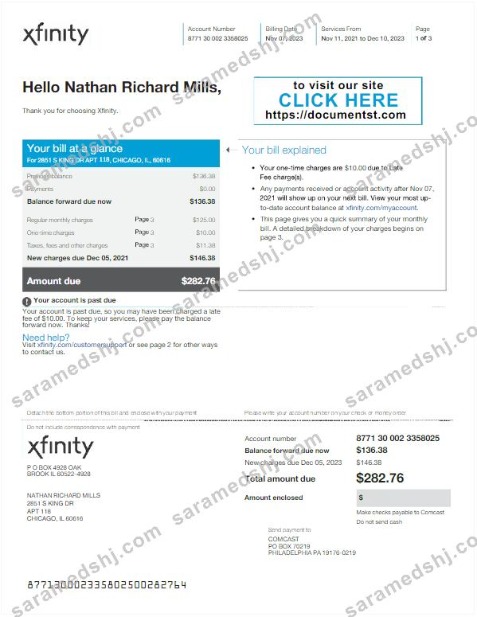 USA XFINITY utility bill Word and PDF template
